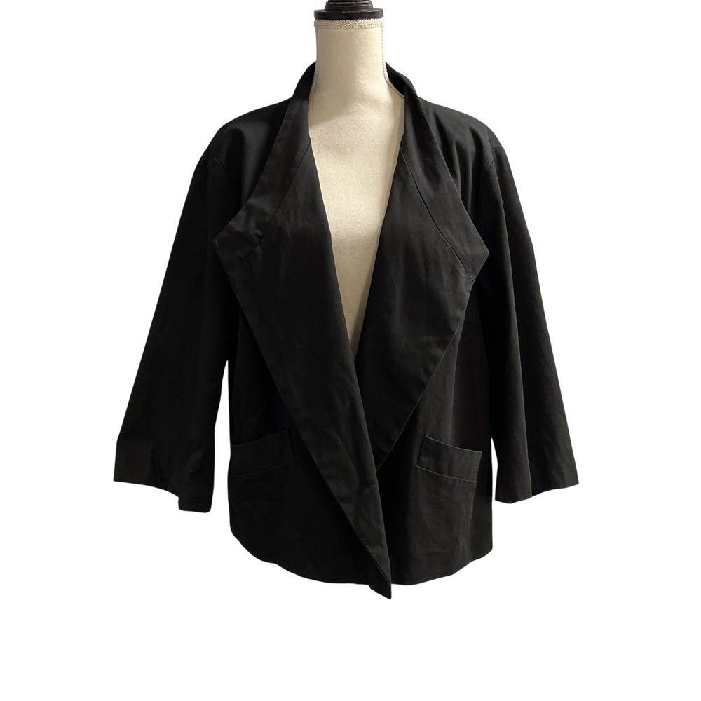 Silkland Woman Blazer Black Cotton Size 2X Assemetrical Button Capsule Neutral